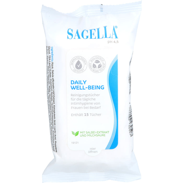 SAGELLA pH 4,5 Daily Well-Being Intimpflegetücher, 15 St. Tücher