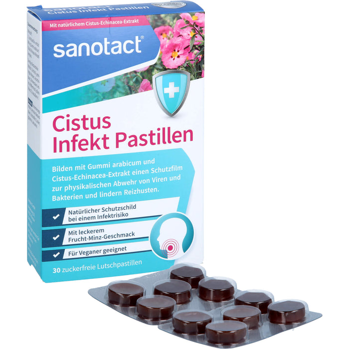Sanotact Cistus Infekt Pastillen zur Abwehr von Viren und Bakterien, Reizhustenlinderung, 30 pcs. Pastilles