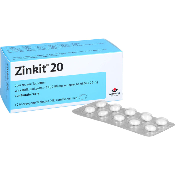Zinkit 20 überzogene Tabletten zur Zinktherapie, 50 pc Tablettes