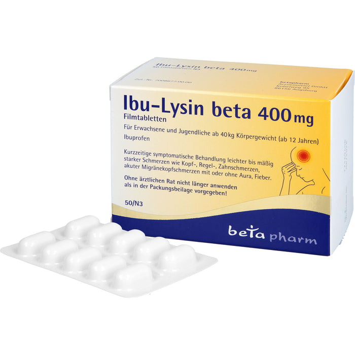 Ibu-Lysin beta 400 mg Filmtabletten bei Schmerzen und Fieber, 50 St. Tabletten