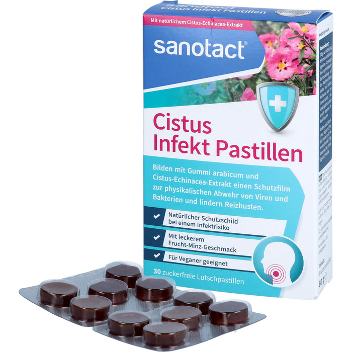Sanotact Cistus Infekt Pastillen zur Abwehr von Viren und Bakterien, Reizhustenlinderung, 30 pcs. Pastilles