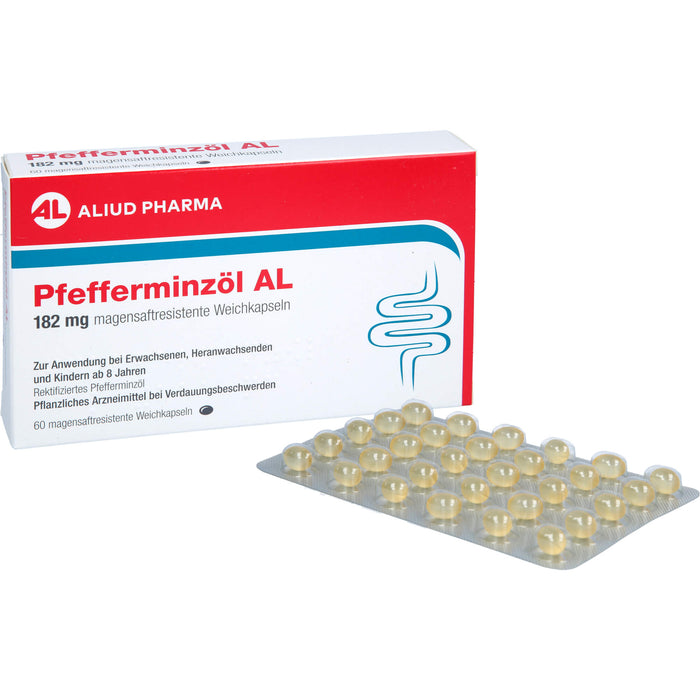 ALIUD PHARMA Pfefferminzöl 182 mg Weichkapseln zur Linderung von krampfartigen Beschwerden des Verdauungstraktes, 60 pc Capsules