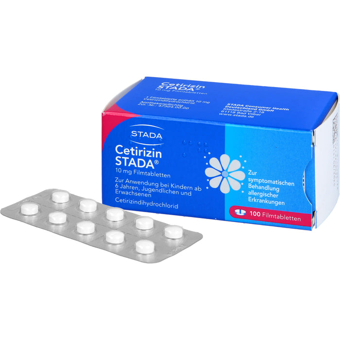 Cetirizin STADA 10 mg Filmtabletten zur symptomatischen Behandlung allergischer Erkrankungen, 100 pc Tablettes
