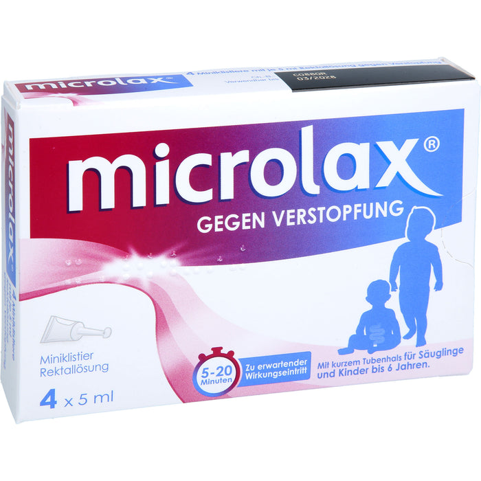 Microlax für Säuglinge & Kinder bis 6 Jahre bei Verstopfung mit kurzem Tubenhals, 4 pc Récipients à dose unique
