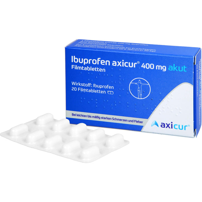 Ibuprofen axicur 400 mg akut Filmtabletten bei Schmerzen und Fieber, 20 pc Tablettes