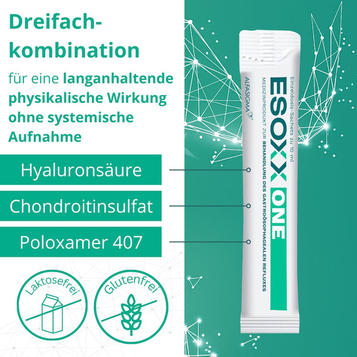 ESOXX One - Effektiver Schutz mit schneller Linderung und Regeneration bei Refluxbeschwerden - mit Hyaluronsäure, Chondroitinsulfat & Poloxamer 407 - glutenfrei & laktosefrei, 20 pcs. Sachets