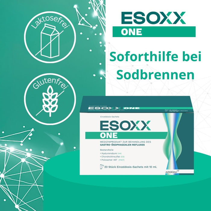 ESOXX One - Effektiver Schutz mit schneller Linderung und Regeneration bei Refluxbeschwerden - mit Hyaluronsäure, Chondroitinsulfat & Poloxamer 407 - glutenfrei & laktosefrei, 20 pcs. Sachets