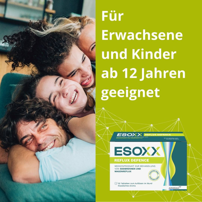 ESOXX Defence - Schnelle Hilfe bei Sodbrennen & Reflux, schützt Speiseröhre und Magen - mit Hyaluronsäure, Chondroitinsulfat & Magnesiumtrisilikat - glutenfrei & laktosefrei, 20 St. Tabletten