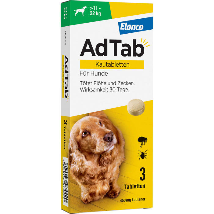 AdTab Kautabletten für Hunde über 11 bis 22 kg gegen Zecken und Flöhe, 3 pcs. 