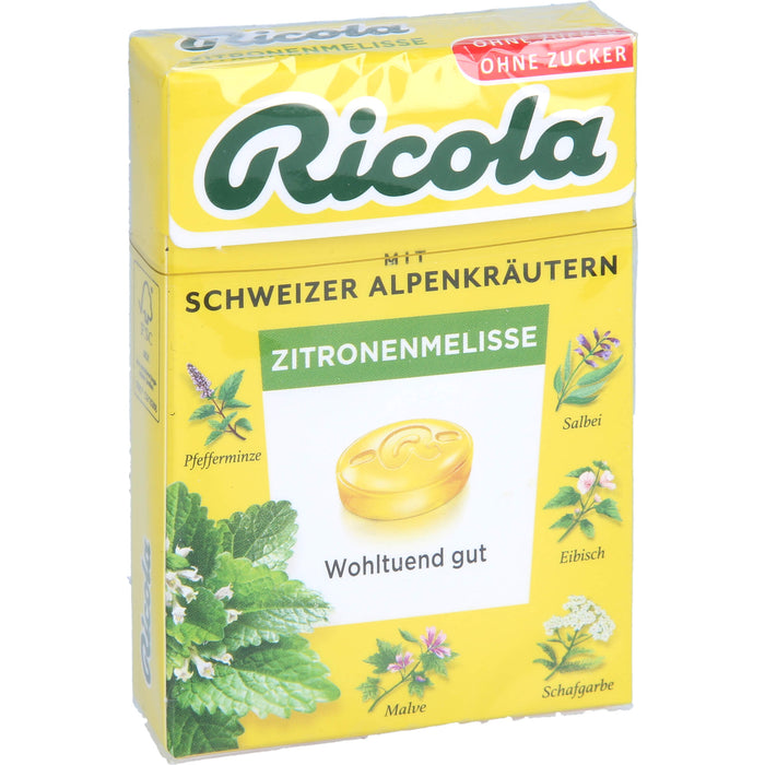 Ricola Schweizer Kräuterbonbons Box Zitronenmelisse ohne Zucker, 50 g Bonbons