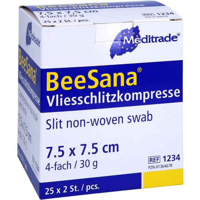 Meditrade Vliesschlitzkompressen steril 7,5 x 7,5 cm 4 fach für die optimale Wundversorgung, 50 pcs. Compresses