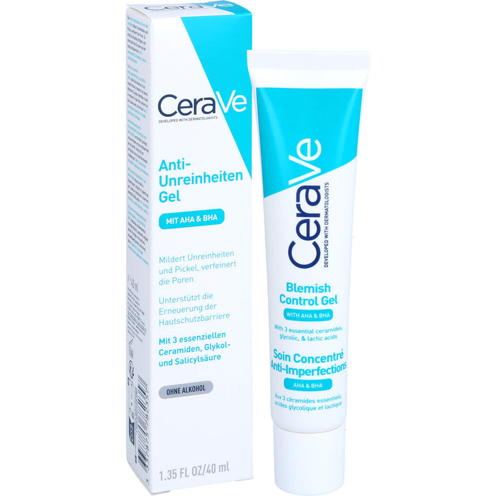 CeraVe Anti-Unreinheiten Gel mit AHA und BHA für unreine, zu Akne neigende Haut, 40 ml Gel