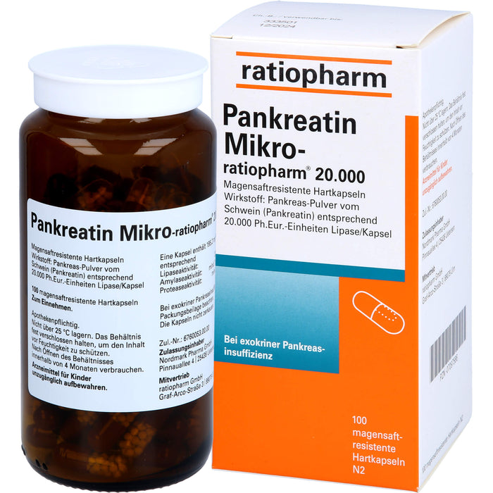 Pankreatin Mikro-ratiopharm 20 000 magensaftresistente Hartkapseln, 100 pcs. Capsules