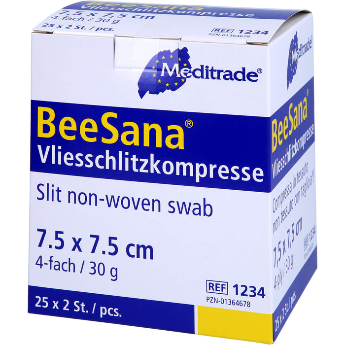 Meditrade Vliesschlitzkompressen steril 7,5 x 7,5 cm 4 fach für die optimale Wundversorgung, 50 pcs. Compresses