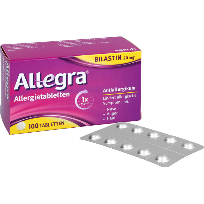 Allegra Allergietabletten 20 mg Bilastin bei Heuschnupfen und ganzjährigen Allergien, 100 pc Tablettes
