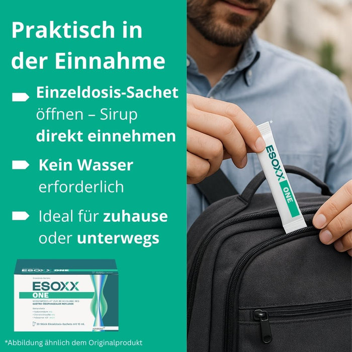 ESOXX One - Effektiver Schutz mit schneller Linderung und Regeneration bei Refluxbeschwerden - mit Hyaluronsäure, Chondroitinsulfat & Poloxamer 407 - glutenfrei & laktosefrei, 20 pcs. Sachets