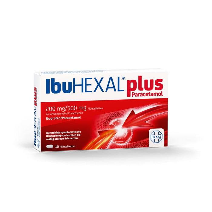 IbuHEXAL plus Paracetamol 200 mg / 500 mg  Filmtabletten bei leichten bis mäßig starken Schmerzen, 10 pc Tablettes