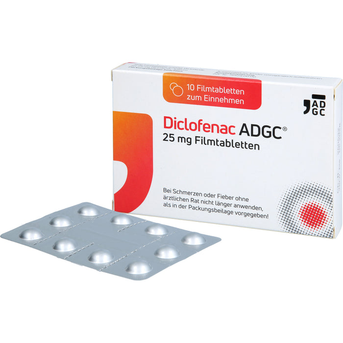 Diclofenac ADGC 25 mg Filmtabletten bei Schmerzen und Fieber, 10 St. Tabletten