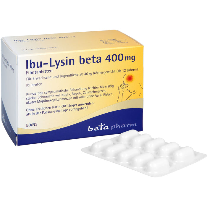 Ibu-Lysin beta 400 mg Filmtabletten bei Schmerzen und Fieber, 50 St. Tabletten