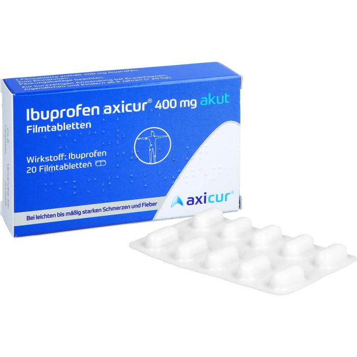 Ibuprofen axicur 400 mg akut Filmtabletten bei Schmerzen und Fieber, 20 pc Tablettes