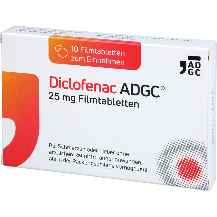 Diclofenac ADGC 25 mg Filmtabletten bei Schmerzen und Fieber, 10 St. Tabletten