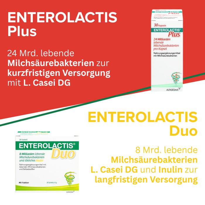 Enterolactis Plus - natürliche Versorgung der Darmflora und des Darmmikrobioms mit L. Casei DG - 24 Mrd. lebende Zellen pro Kapsel - laktosefrei & glutenfrei, 30 St. Kapseln