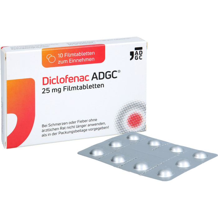 Diclofenac ADGC 25 mg Filmtabletten bei Schmerzen und Fieber, 10 St. Tabletten