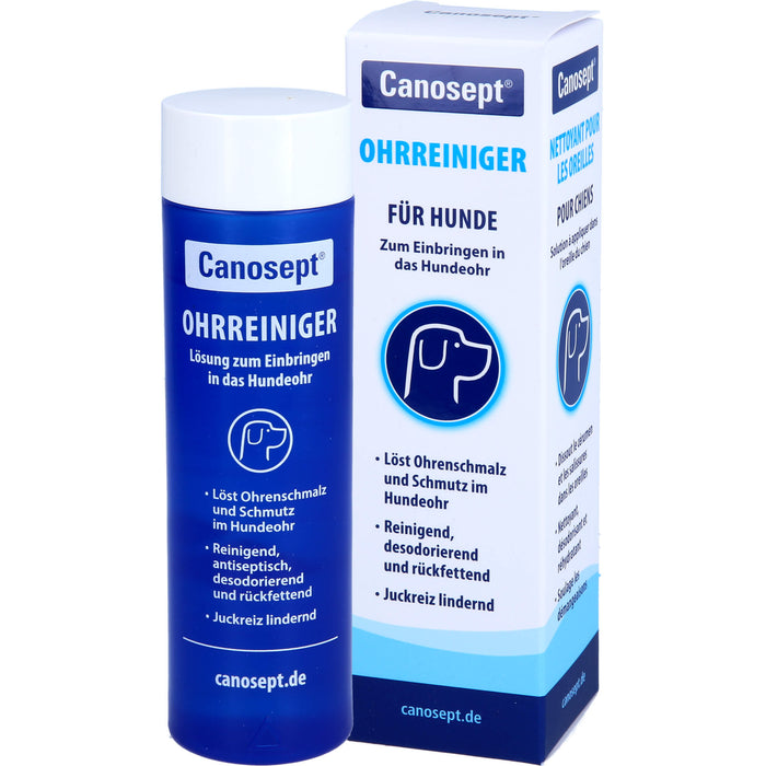 Canosept Ohrreiniger für Hunde löst Ohrenschmalz und Schmutz im Hundeohr, 125 ml Solution