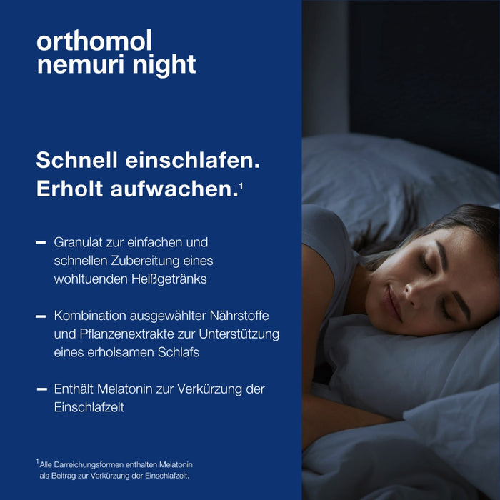 Orthomol Nemuri night - zur Verkürzung der Einschlafzeit - Heißgetränk mit Melatonin und Hopfen-Extrakt - Granulat, 15 St. Tagesportionen