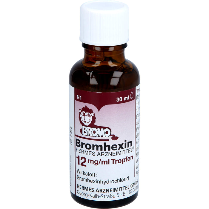HERMES ARZNEIMITTEL Bromhexin 12 mg/ml Tropfen bei festhaftendem Bronchialschleim, 30 ml Lösung