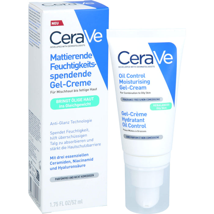 CeraVe mattierende feuchtigkeitsspendende Gel-Creme für Mischhaut bis fettige Haut, 52 ml Crème