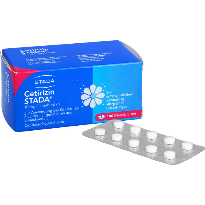 Cetirizin STADA 10 mg Filmtabletten zur symptomatischen Behandlung allergischer Erkrankungen, 100 pc Tablettes