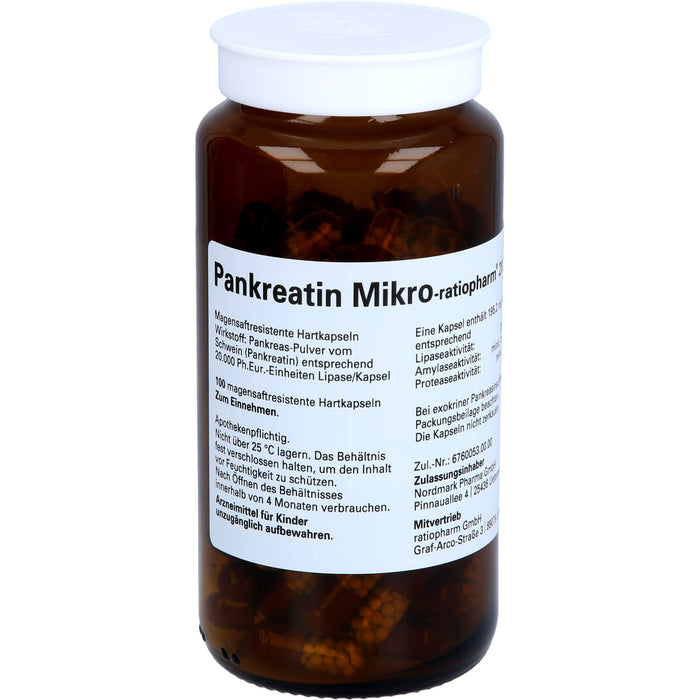 Pankreatin Mikro-ratiopharm 20 000 magensaftresistente Hartkapseln, 100 pcs. Capsules