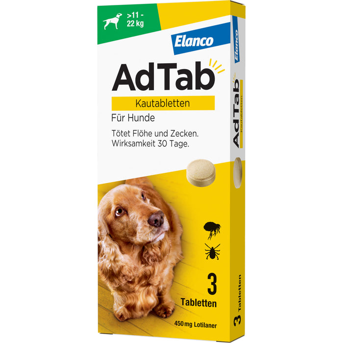 AdTab Kautabletten für Hunde über 11 bis 22 kg gegen Zecken und Flöhe, 3 pcs. 