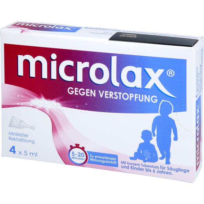 Microlax für Säuglinge & Kinder bis 6 Jahre bei Verstopfung mit kurzem Tubenhals, 4 pc Récipients à dose unique