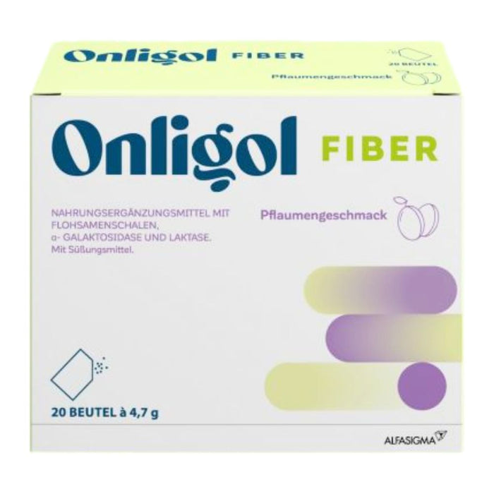 Onligol Fiber - für eine normale Verdauung und ausgewogene Ernährung mit Ballaststoffen, α-Galaktosidase & Laktase - pflanzlich & glutenfrei, 20 St. Beutel