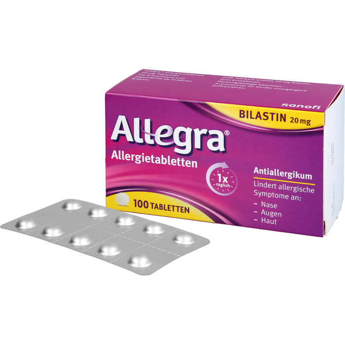Allegra Allergietabletten 20 mg Bilastin bei Heuschnupfen und ganzjährigen Allergien, 100 pc Tablettes