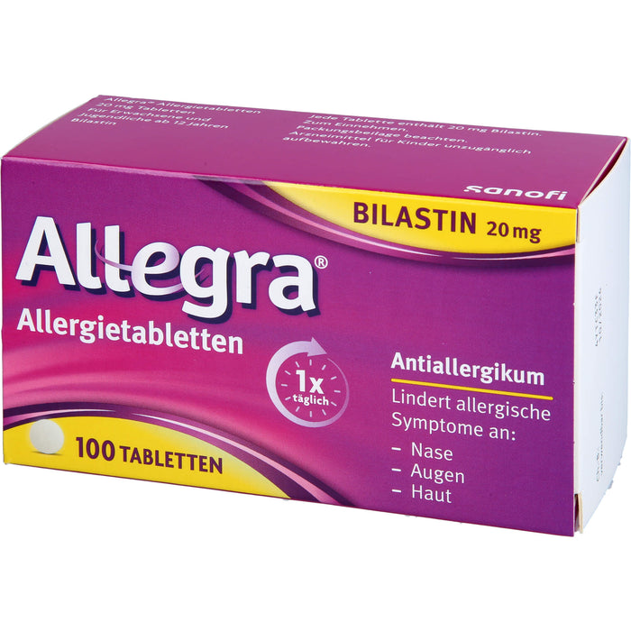 Allegra Allergietabletten 20 mg Bilastin bei Heuschnupfen und ganzjährigen Allergien, 100 pc Tablettes