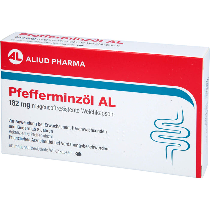 ALIUD PHARMA Pfefferminzöl 182 mg Weichkapseln zur Linderung von krampfartigen Beschwerden des Verdauungstraktes, 60 pc Capsules