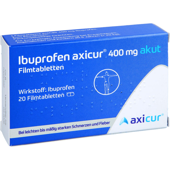 Ibuprofen axicur 400 mg akut Filmtabletten bei Schmerzen und Fieber, 20 pc Tablettes
