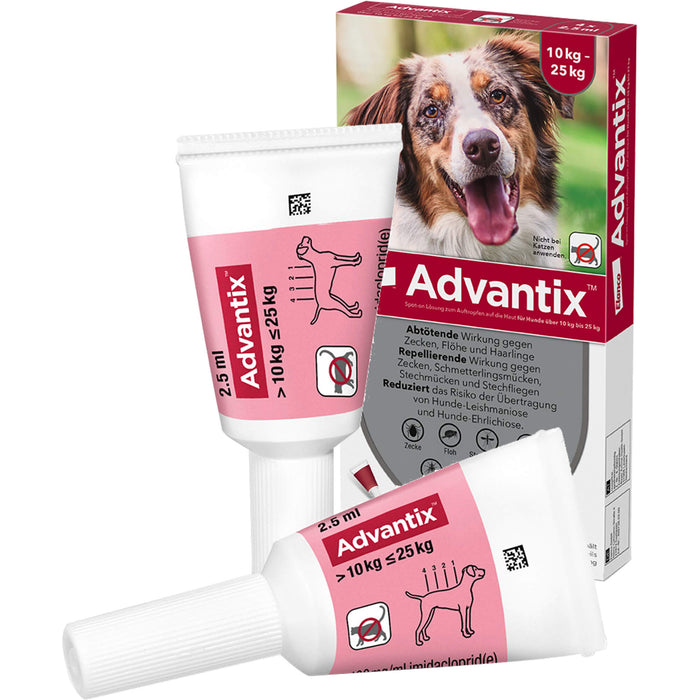 Advantix Spot-On 250 für mittelgroße Hunde von 10 bis 25 kg gegen Zecken Flöhe und fliegende Insekten, 4 pc Solution