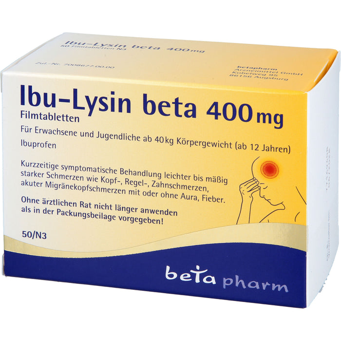 Ibu-Lysin beta 400 mg Filmtabletten bei Schmerzen und Fieber, 50 St. Tabletten