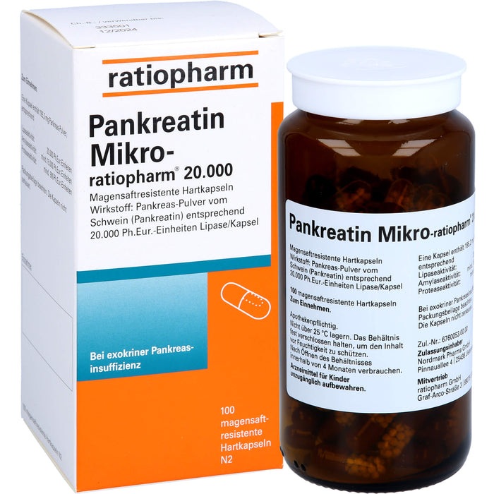 Pankreatin Mikro-ratiopharm 20 000 magensaftresistente Hartkapseln, 100 pcs. Capsules