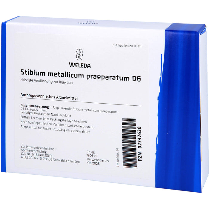 Stibium met. praep. D6 Weleda Amp., 5X10 ml AMP