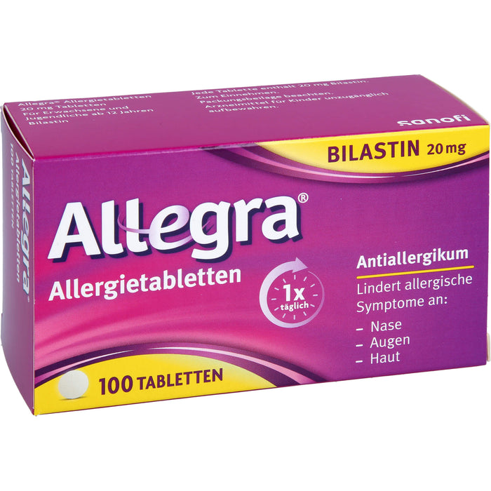 Allegra Allergietabletten 20 mg Bilastin bei Heuschnupfen und ganzjährigen Allergien, 100 pc Tablettes