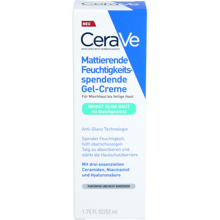 CeraVe mattierende feuchtigkeitsspendende Gel-Creme für Mischhaut bis fettige Haut, 52 ml Creme