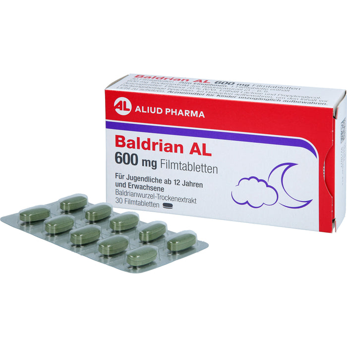 ALIUD PHARMA Baldrian AL 600 mg Filmtabletten zur Linderung von leichter nervöser Anspannung und Schlafstörungen, 30 pc Tablettes